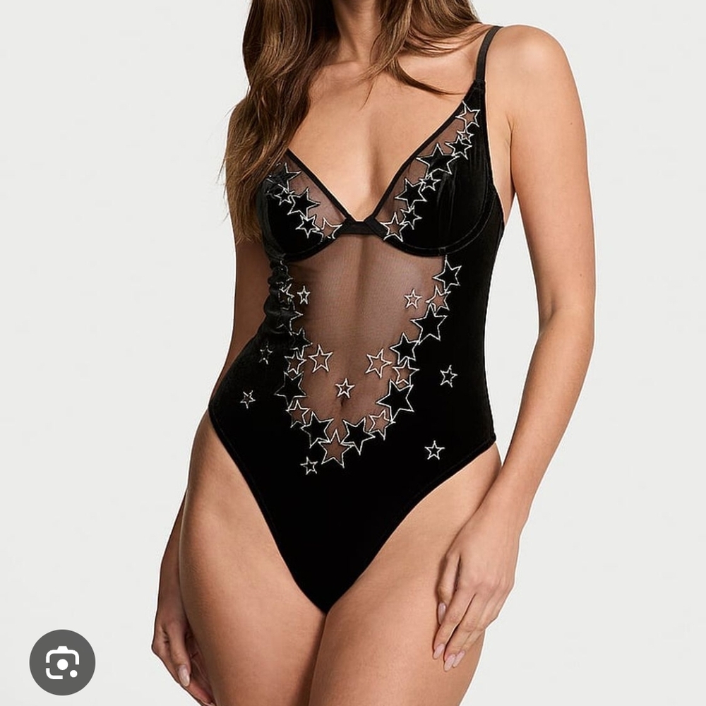 Victoria's Secret Black Star Embellished Bodysuit